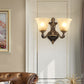 Frendorf | 1/2-licht wandlamp vintage porch wand scone met geflaird matglas in brons