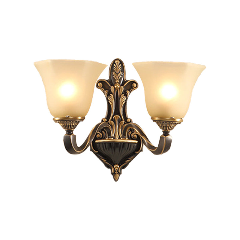 Frendorf | 1/2-licht wandlamp vintage porch wand scone met geflaird matglas in brons