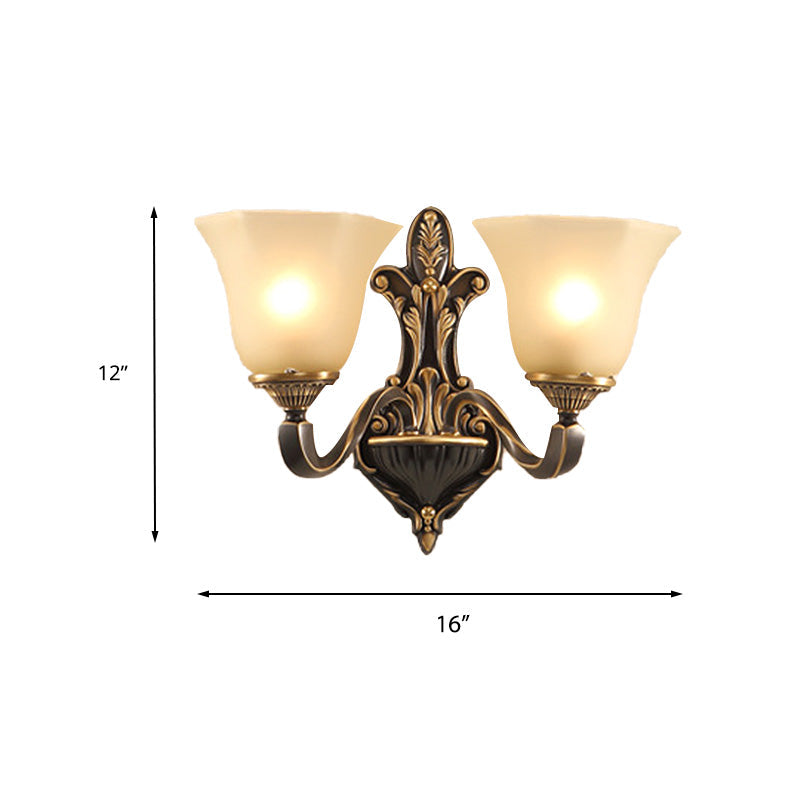 Frendorf | 1/2-licht wandlamp vintage porch wand scone met geflaird matglas in brons