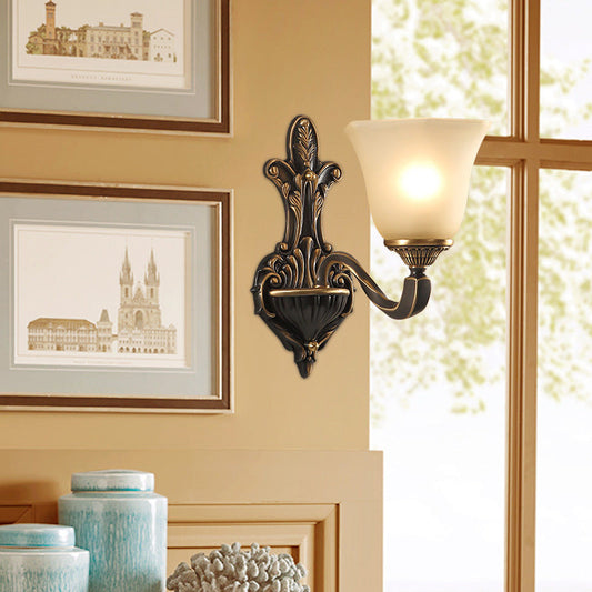 Frendorf | 1/2-licht wandlamp vintage porch wand scone met geflaird matglas in brons