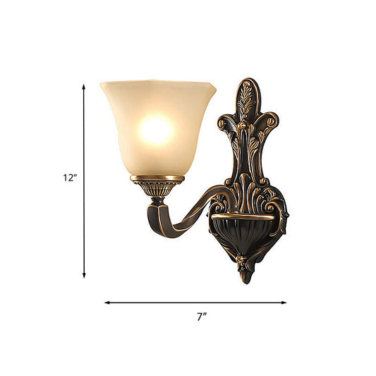 Frendorf | 1/2-licht wandlamp vintage porch wand scone met geflaird matglas in brons