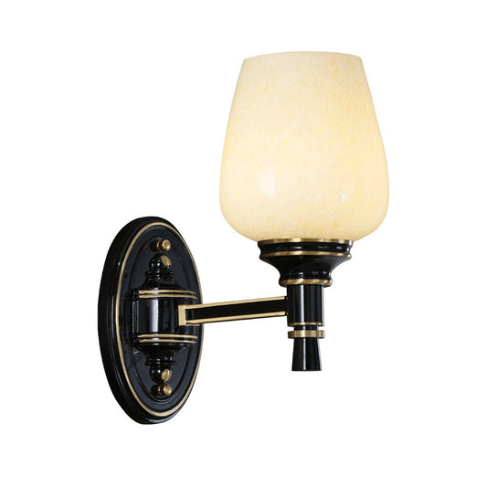 Frendorf | 1/2-Birnen Wandmontageleuchte mit Kegel Weiße Glas Shade Traditionelle Wohnzimmer Wandlampe in Schwarz