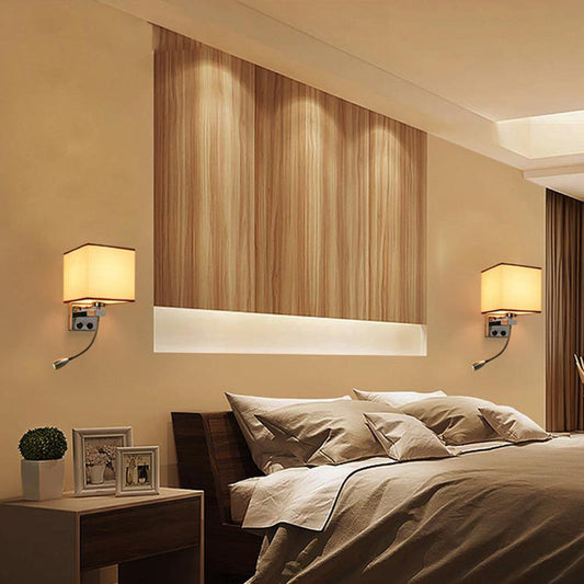 Frendorf | 1 Leichte Stoff Wandlampe Licht Einfacher Stil Beige/Braun Kubische Schlafzimmer Wandmontage Licht