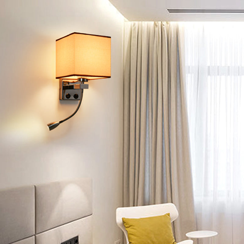 Frendorf | 1 Leichte Stoff Wandlampe Licht Einfacher Stil Beige/Braun Kubische Schlafzimmer Wandmontage Licht