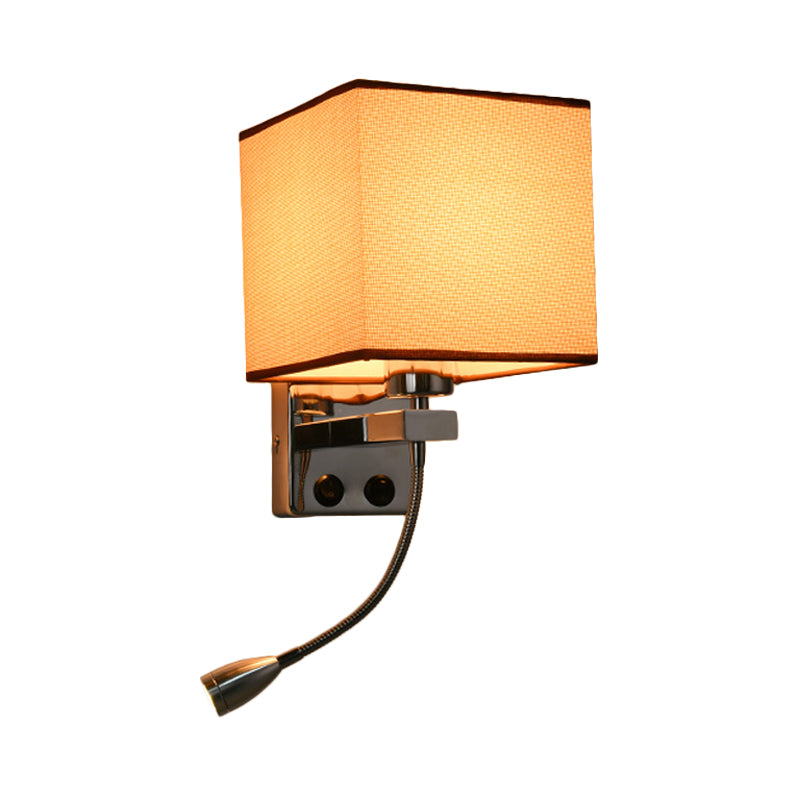 Frendorf | 1 Leichte Stoff Wandlampe Licht Einfacher Stil Beige/Braun Kubische Schlafzimmer Wandmontage Licht