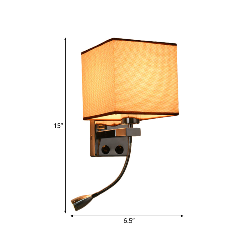 Frendorf | 1 Leichte Stoff Wandlampe Licht Einfacher Stil Beige/Braun Kubische Schlafzimmer Wandmontage Licht