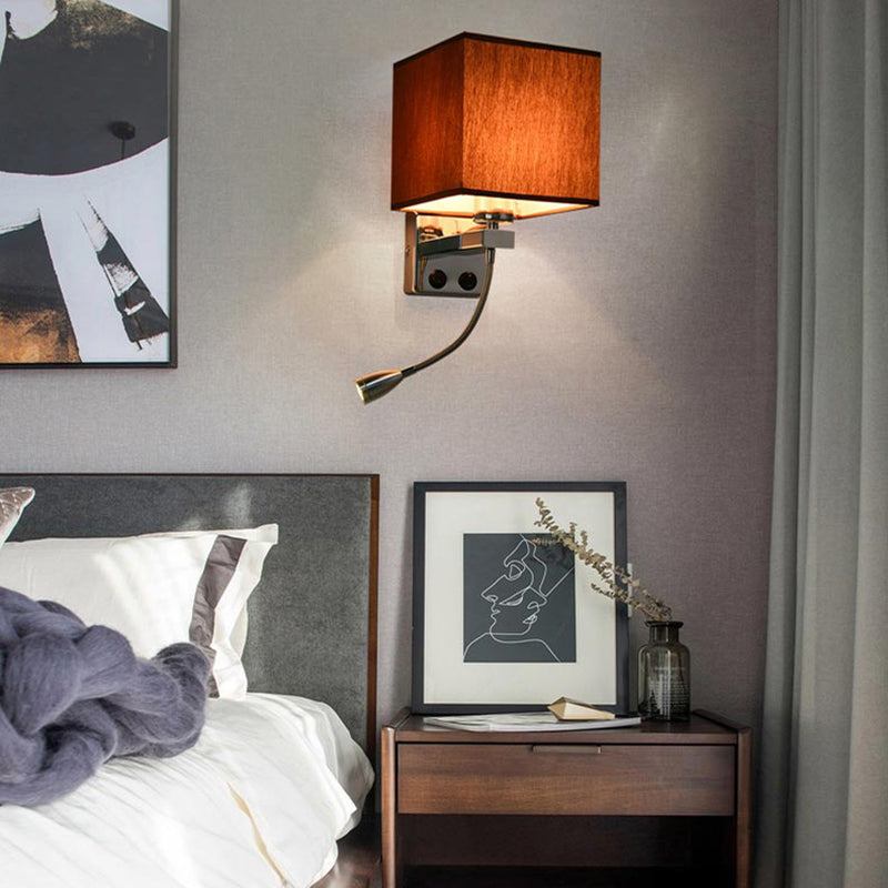 Frendorf | 1 Leichte Stoff Wandlampe Licht Einfacher Stil Beige/Braun Kubische Schlafzimmer Wandmontage Licht