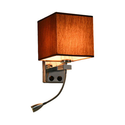 Frendorf | 1 Leichte Stoff Wandlampe Licht Einfacher Stil Beige/Braun Kubische Schlafzimmer Wandmontage Licht