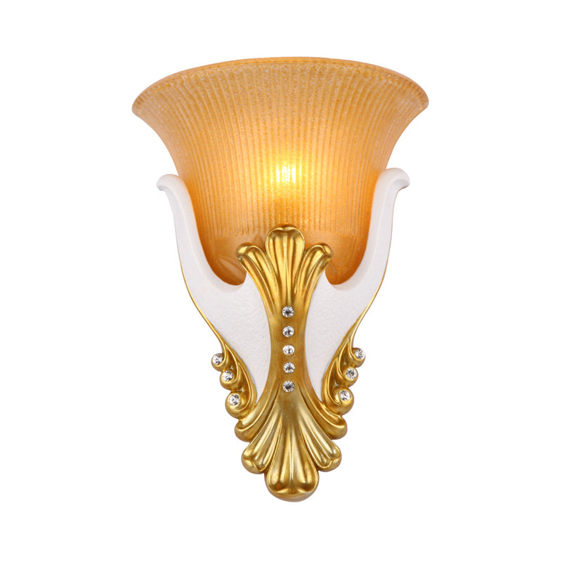 Frendorf | 1 Licht Ribbelglas Wandlamp Vintage Wit/Gele Belvormige Nachtkastlamp, 9.5"/13" Breed
