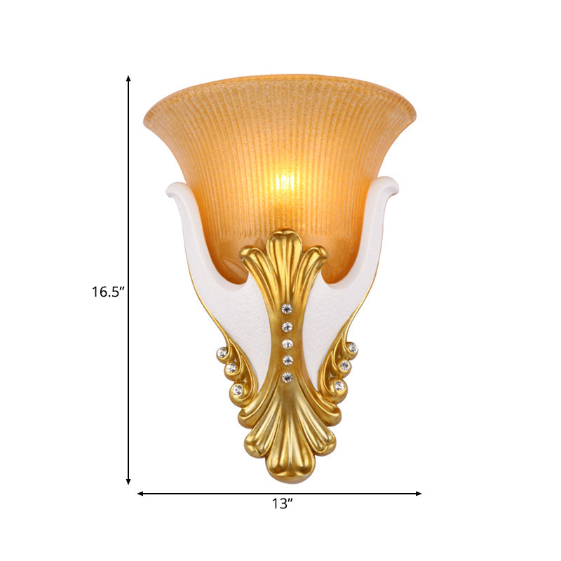 Frendorf | 1 Licht Ribbelglas Wandlamp Vintage Wit/Gele Belvormige Nachtkastlamp, 9.5"/13" Breed