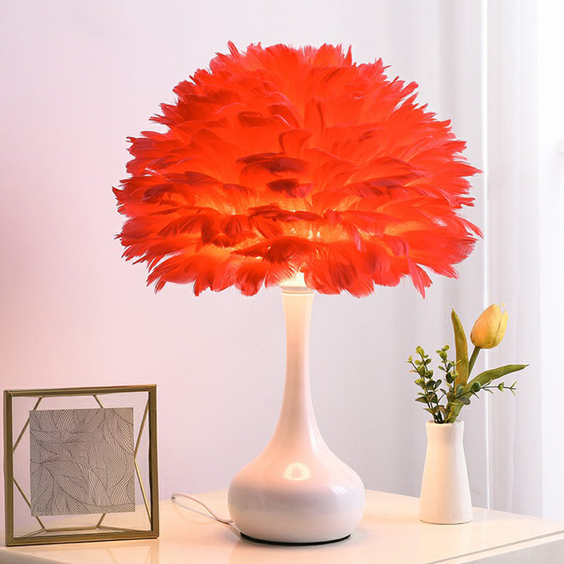 Feder Vase Nachttischlampe Nordisch 1-Glühbirne Tischbeleuchtung für Schlafzimmerdekoration
