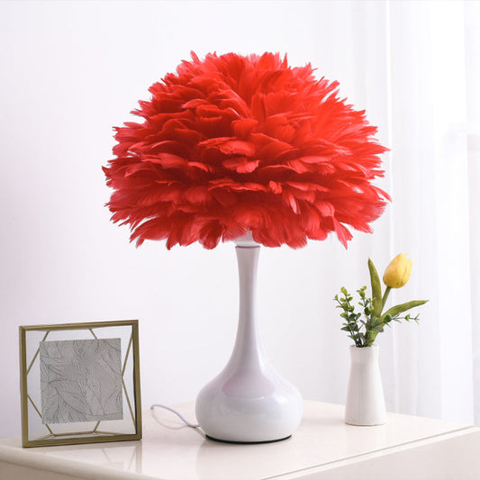 Feder Vase Nachttischlampe Nordisch 1-Glühbirne Tischbeleuchtung für Schlafzimmerdekoration