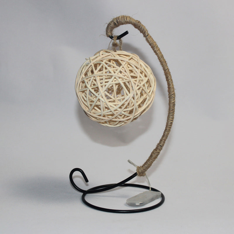 Frendorf | Rattan Ball Batterij Aangedreven Nachtlamp Kids Witte LED Tafelverlichting met Gebogen Arm