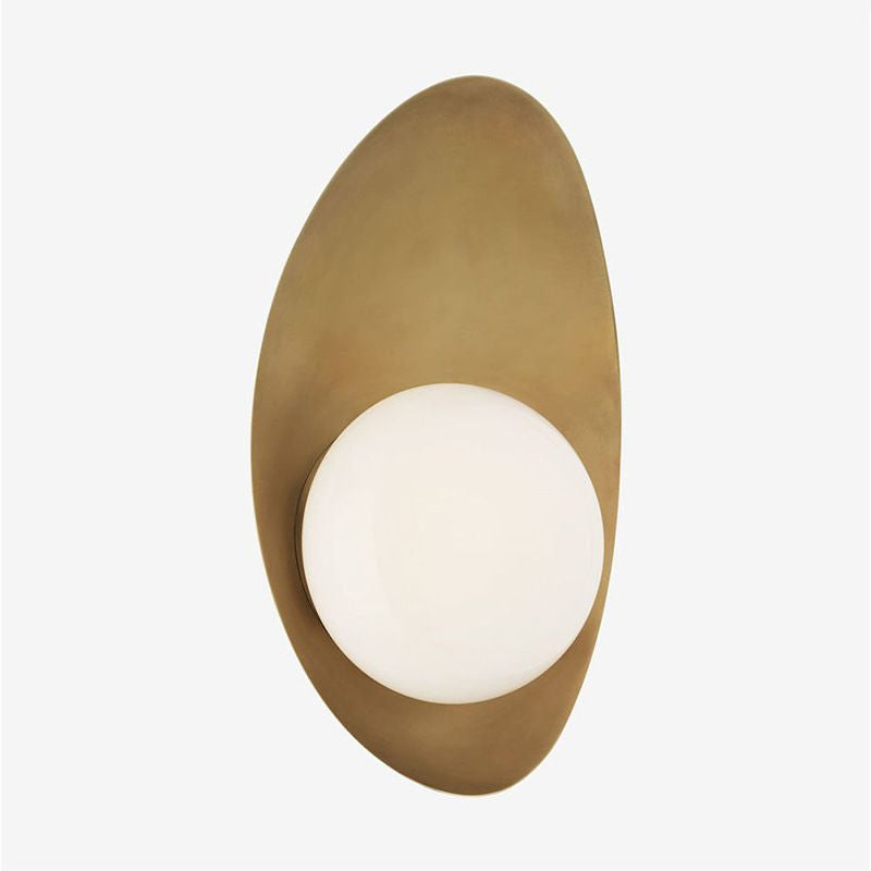 Frendorf | Antieke Messing Oval Wandverlichting Postmodern 1 Lamp Metaal Wandlamp met Bal Wit Glas Kap