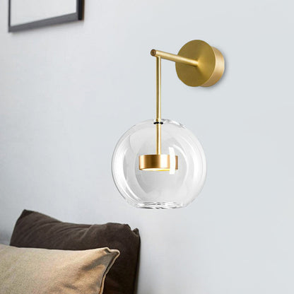 Frendorf | Messing Trommel Wandmontage Lampe Einfachheit Metall LED Wandleuchte mit Klarglas-Globusschirm