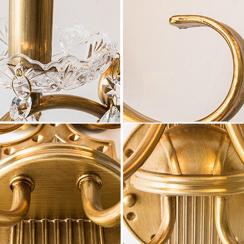 Frendorf | Geouderd Messing Wandlamp Traditionele Kristallen Kaars Wandverlichting Sconces met Scrollarm