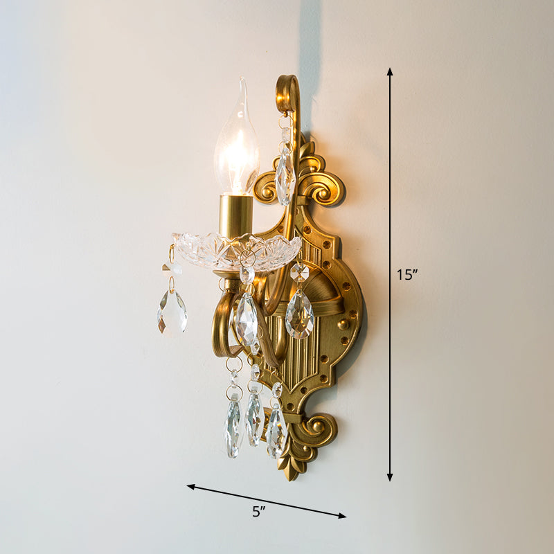 Frendorf | Geouderd Messing Wandlamp Traditionele Kristallen Kaars Wandverlichting Sconces met Scrollarm