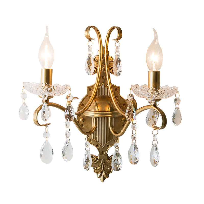 Frendorf | Geouderd Messing Wandlamp Traditionele Kristallen Kaars Wandverlichting Sconces met Scrollarm