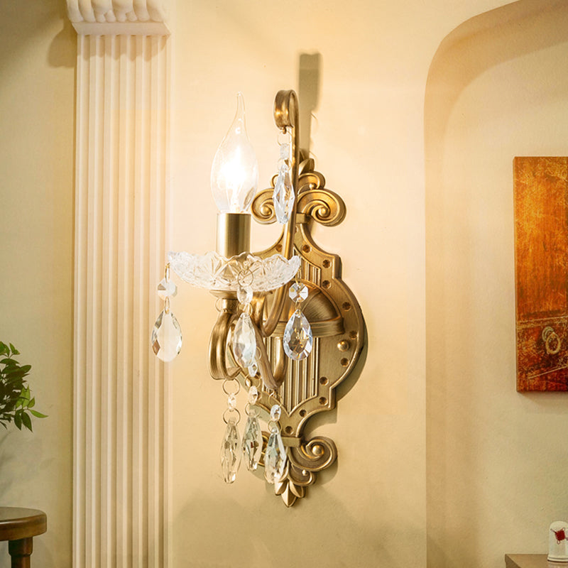 Frendorf | Geouderd Messing Wandlamp Traditionele Kristallen Kaars Wandverlichting Sconces met Scrollarm