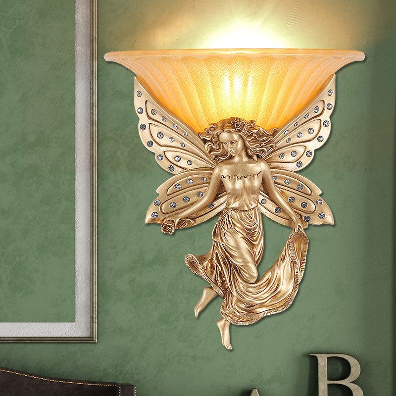 Frendorf | 1 Licht Wandlamp Licht Vintage Geflare Glas Wandlamp met Gouden Hars Spirit Basis