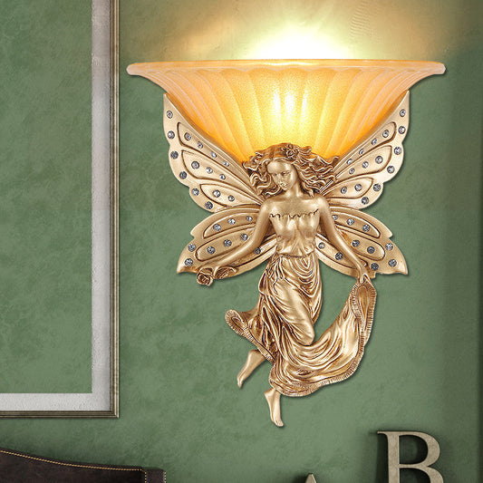 Frendorf | 1 Licht Wandlamp Licht Vintage Geflare Glas Wandlamp met Gouden Hars Spirit Basis