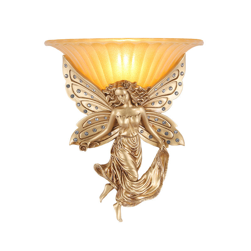 Frendorf | 1 Licht Wandlamp Licht Vintage Geflare Glas Wandlamp met Gouden Hars Spirit Basis