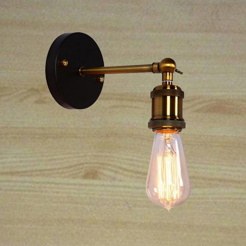 Frendorf | Antiek Messing Naakte Gloeilamp Basis Wandlamp Industriële Metaal 1 Hoofd Garage Wandlamp met Draaibare Arm