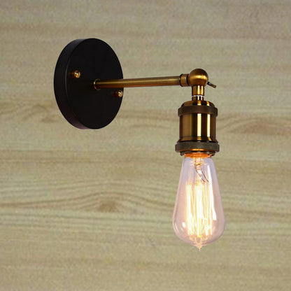 Frendorf | Antiek Messing Naakte Gloeilamp Basis Wandlamp Industriële Metaal 1 Hoofd Garage Wandlamp met Draaibare Arm