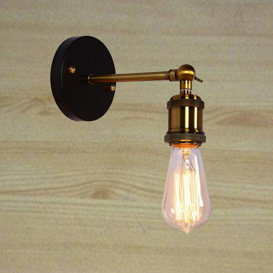Frendorf | Antiek Messing Naakte Gloeilamp Basis Wandlamp Industriële Metaal 1 Hoofd Garage Wandlamp met Draaibare Arm