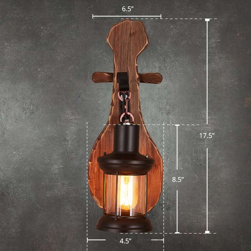 Frendorf | Nautical Novelty Guitar Wall Light Fixture 1-Light Wooden Sconce mit Laterne Lampenschirm