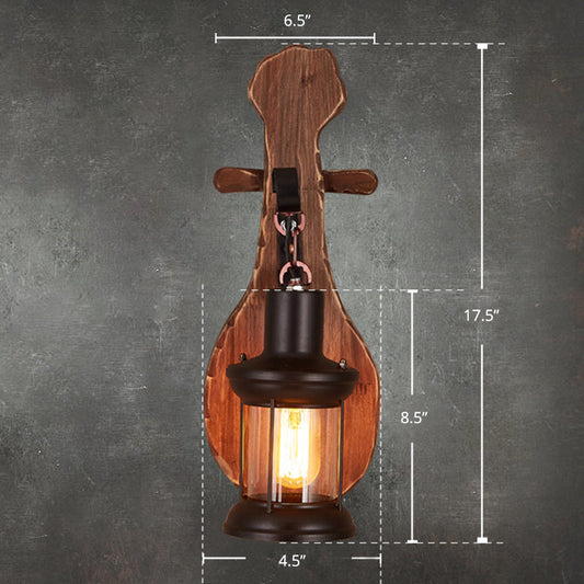 Frendorf | Nautical Novelty Guitar Wall Light Fixture 1-Light Wooden Sconce mit Laterne Lampenschirm