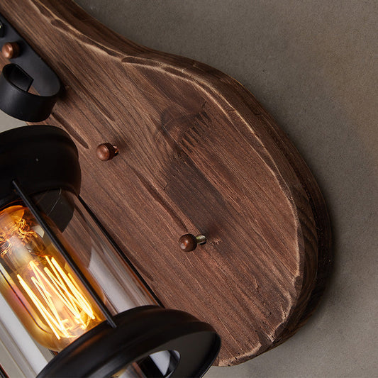 Frendorf | Nautical Novelty Guitar Wall Light Fixture 1-Light Wooden Sconce mit Laterne Lampenschirm