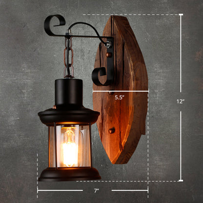 Frendorf | 1-Bulb Lantern Wandleuchte Küstenholz und Schwarz Klarglas Wandlampe für Flur