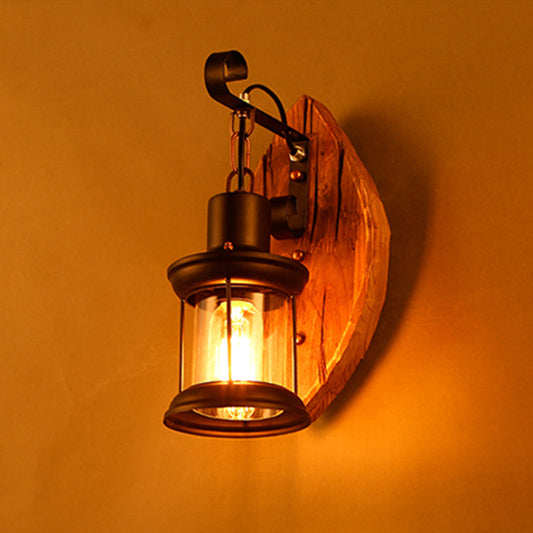 Frendorf | 1-Bulb Lantern Wandleuchte Küstenholz und Schwarz Klarglas Wandlampe für Flur