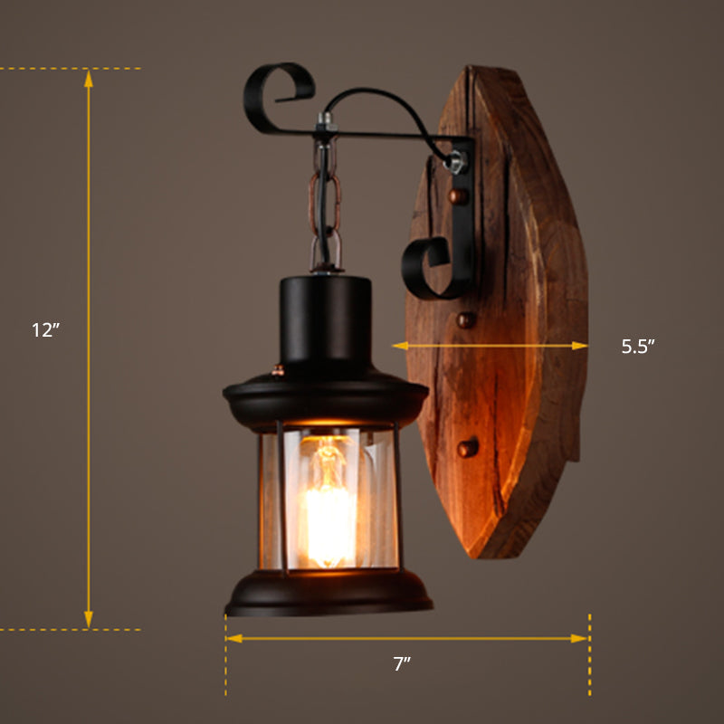 Frendorf | 1-Bulb Lantern Wandleuchte Küstenholz und Schwarz Klarglas Wandlampe für Flur