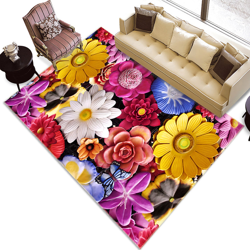 Neuheit Wohnzimmer Teppich Mehrfarbig Floral Print Innen Teppich Polyster Rutschfeste Rückseite Waschbarer Bereich Teppich