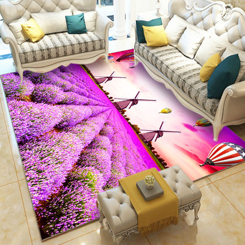 Neuheit Wohnzimmer Teppich Mehrfarbig Floral Print Innen Teppich Polyster Rutschfeste Rückseite Waschbarer Bereich Teppich