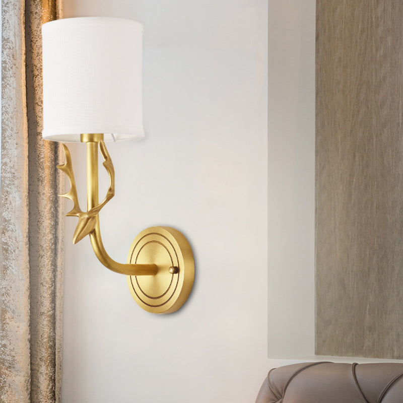 Frendorf | Metalen Elchen Wandleuchte Rustiek 1/2 Licht Woonkamer Wandmontage Lamp in Zwart/Goud met Cilindrische Stoffenkap
