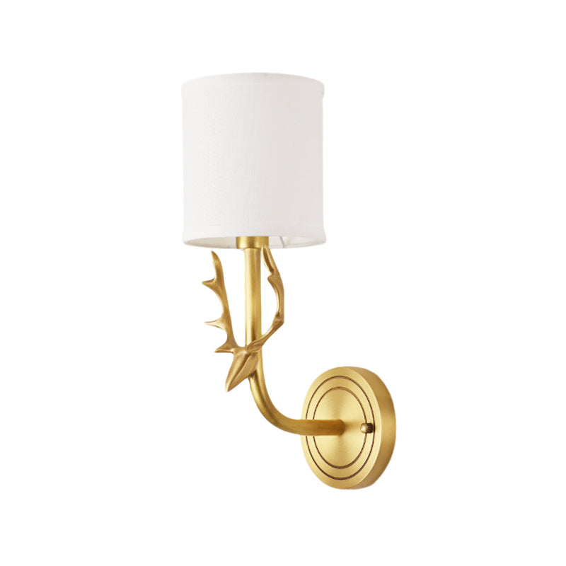 Frendorf | Metalen Elchen Wandleuchte Rustiek 1/2 Licht Woonkamer Wandmontage Lamp in Zwart/Goud met Cilindrische Stoffenkap