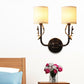 Frendorf | Metalen Elchen Wandleuchte Rustiek 1/2 Licht Woonkamer Wandmontage Lamp in Zwart/Goud met Cilindrische Stoffenkap