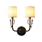 Frendorf | Metalen Elchen Wandleuchte Rustiek 1/2 Licht Woonkamer Wandmontage Lamp in Zwart/Goud met Cilindrische Stoffenkap