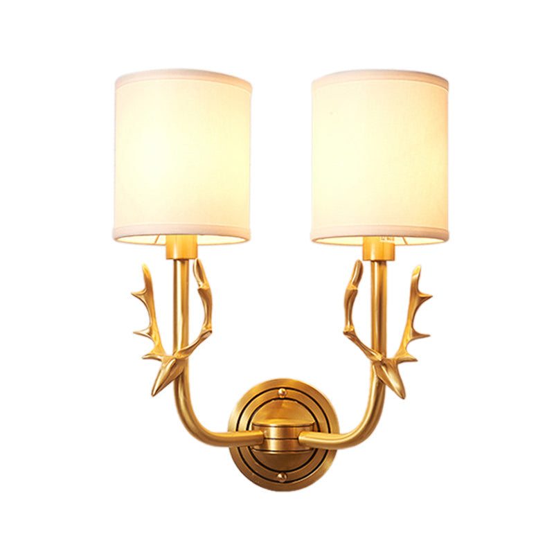 Frendorf | Metalen Elchen Wandleuchte Rustiek 1/2 Licht Woonkamer Wandmontage Lamp in Zwart/Goud met Cilindrische Stoffenkap