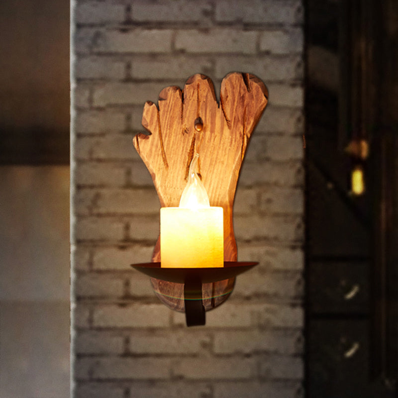 Frendorf | 1 Licht Wandlamp Verlichting Land Kaars Marmer Wandlamp Lichtarmatuur in Zwart met Voetafdruk Houten Achterplaat
