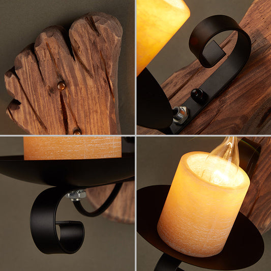 Frendorf | 1 Licht Wandlamp Verlichting Land Kaars Marmer Wandlamp Lichtarmatuur in Zwart met Voetafdruk Houten Achterplaat