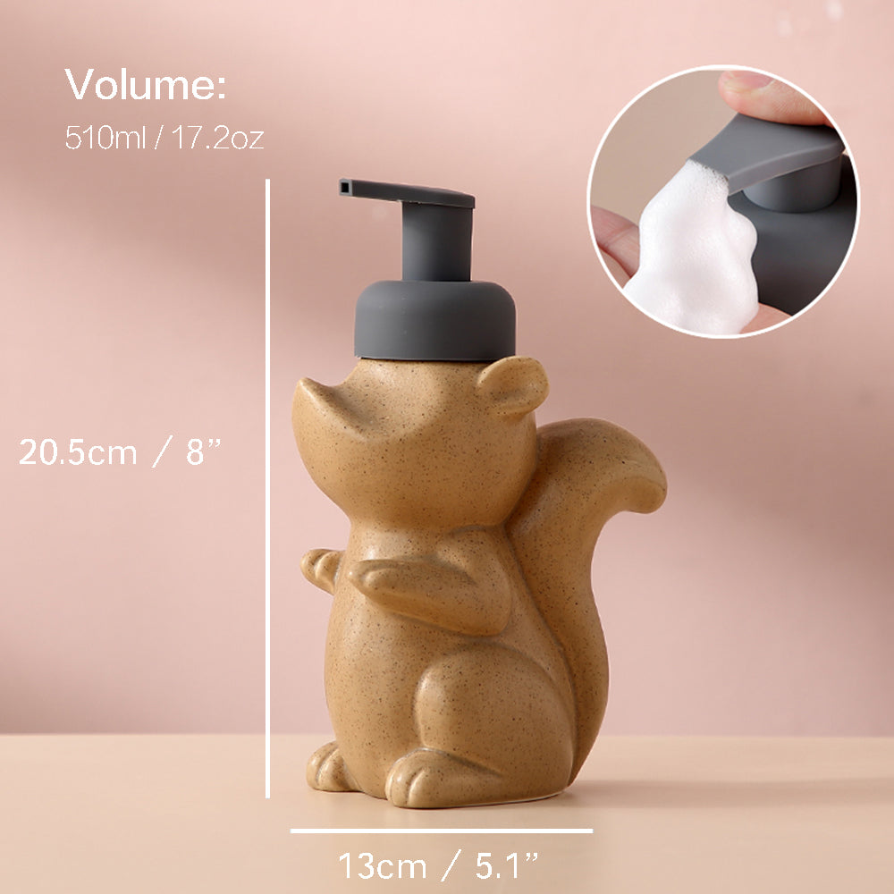 Keramischer Seifenspender, Eichhörnchen Schaum-Pumpen Badezimmerflasche, Tierdesign, nachfüllbare wiederverwendbare Lotion-Pumpe für Badezimmer Küche, 510ml/17,2oz