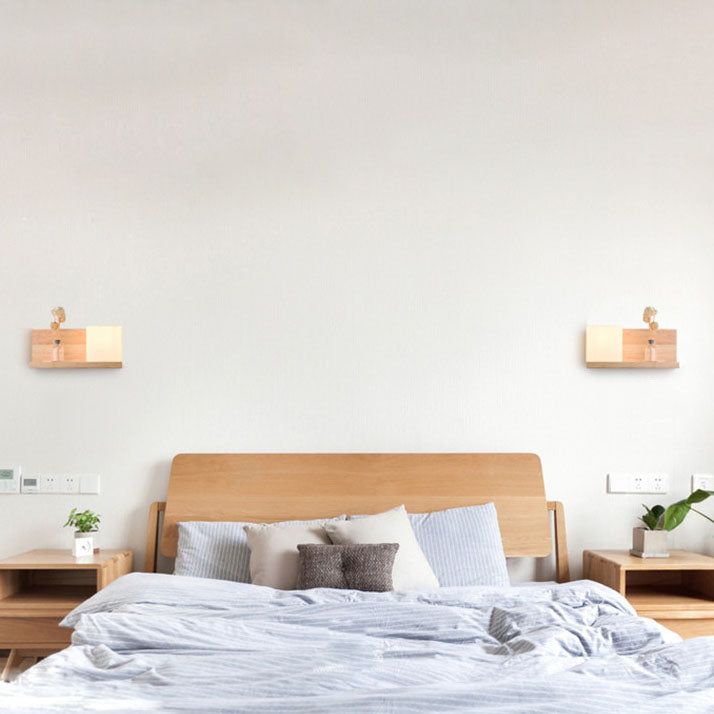 Frendorf | ZenSquare Wandlampe | Japanisches Minimalistisches Design | Holz & Glas | 1-Licht