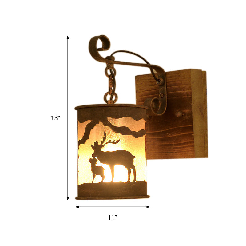 Frendorf | 1 Glühbirne Veranda Wandlampe Land Rustikale Wandleuchte mit zylindrischem Stoffschirm