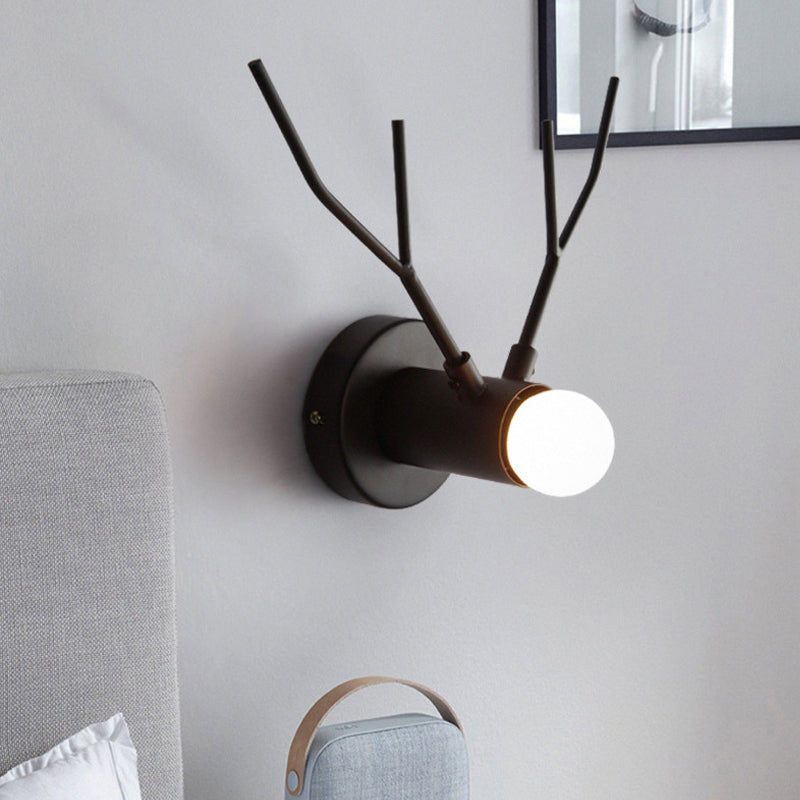Frendorf | 1 Lichtmetalen Wandlamp Klassiek Zwart Exposed Bulb Binnen Wandlamp Lichtarmatuur met Hert Ontwerp