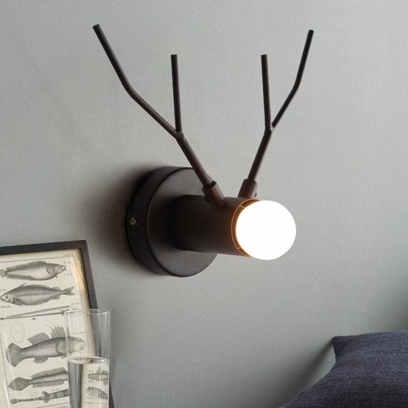 Frendorf | 1 Lichtmetalen Wandlamp Klassiek Zwart Exposed Bulb Binnen Wandlamp Lichtarmatuur met Hert Ontwerp