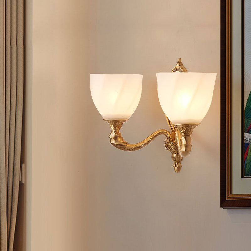 Frendorf | 1/2 Lichten Frosted Glas Wandlamp Retro Gold Dome Ingang Wandlamp met Metalen Gekrulde Arm